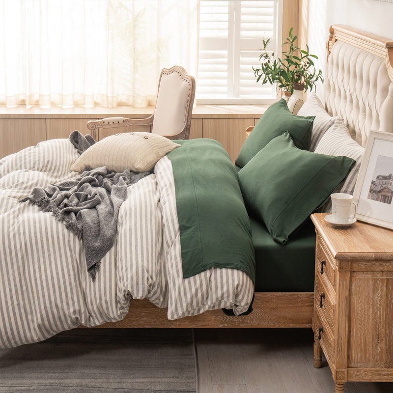 Pure Era Jersey Knit 4Pc Bed Sheet Set 100% T-Shirt Heather Cotton Super Soft Comfy Breathable Fits Mattress Up To 20"" Extra Deep Pocket (Forest Green  Full) - Image 3
