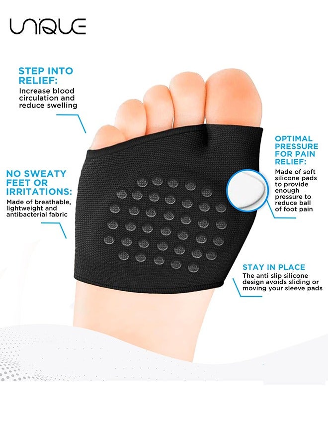 يونيك حشوات أكمام مشط القدم مع وسادات جل - 2 قطعة - كرة سفلية فورية لدعم القدم لتخفيف الآلام - حشوة ناعمة - مساعدة ألم مشط القدم ، ورم عصبي ، التهاب السمسم ، نعل رجالي ، نساء (أسود ، L) - Image 4