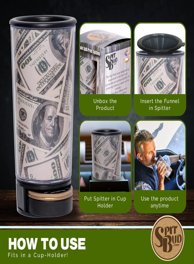Spit Bud Franklins by Spit Bud - The Ultimate Spittoon for Chew - Portable Dip & Snuff Cup with Lid, Pop Tab, Spill-Proof Funnel, Can Cutter & Holder - Fit in Cup Holders - Holds 8oz - Made in USA - Image 4