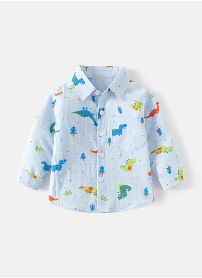 YUNIQEE Blue Collared Long Sleeve Printed Shirt