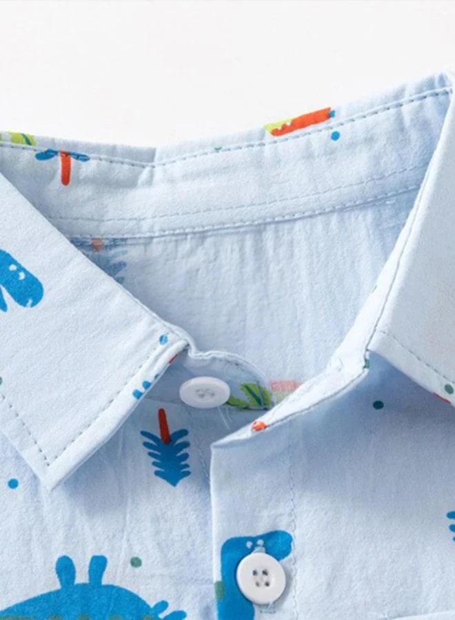 YUNIQEE Blue Collared Long Sleeve Printed Shirt