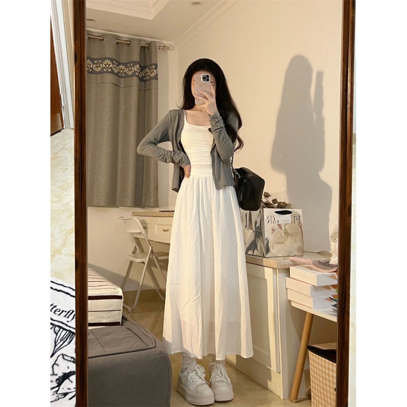 White Camisole dress suit Women's Early Spring New Casual Korean Style Casual Three-piece Set - Image 5