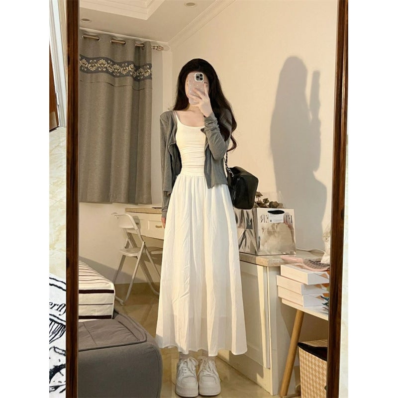 White Camisole dress suit Women's Early Spring New Casual Korean Style Casual Three-piece Set - Image 1