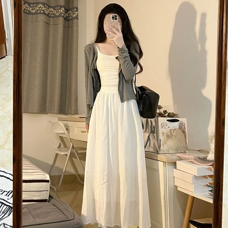 White Camisole dress suit Women's Early Spring New Casual Korean Style Casual Three-piece Set - Image 4