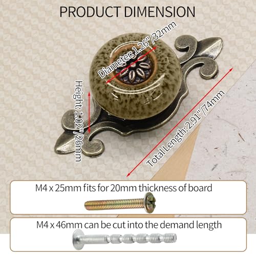 Suiwotin 10pcs Ceramic Dresser Knobs White with Pattern Vintage Cabinet Knobs with Antique Bronze Back Plate Decorative Drawer Pull Handles for Closet Cupboard - Image 3