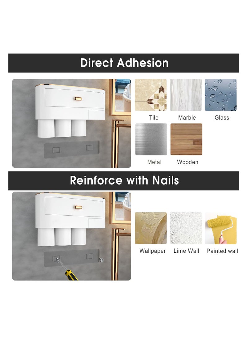 SYOSI Toothbrush Holders for Bathrooms: Wall Mounted with 3 Cups, Large Capacity Drawer and Tray, Bathroom Organizer for Toothbrushes, Toothpaste, Combs, Razors, Makeup - Easy to Install and Clean - Image 4