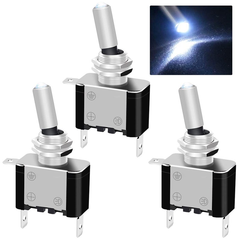 Twidec /3Pcs Rocker Lighted Toggle Switch 12V 20A Heavy Duty Racing Car Automotive Auto SPST ON/Off Toggle Switch White LED Illuminated 3Pin ASW-07DW - Image 1