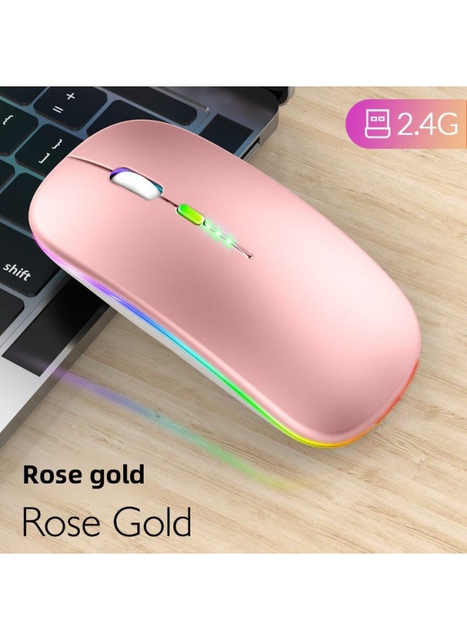 Generic Bluetooth Dual-mode Wireless Mouse Charging Silent Power Display Office Gaming Glowing Mouse For Digital Computer Use-Color:2.4g Single Mode Luminous + Power Display Extreme Edition-Rose Gold  - Image 1
