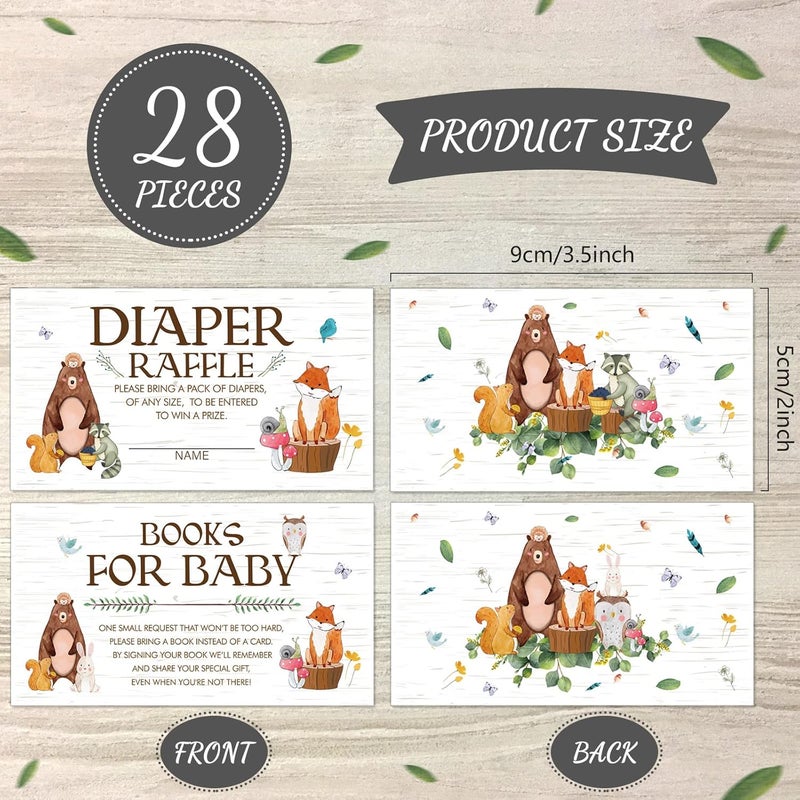 Containlol Sets of 28 Woodland Animal Baby Shower Invitations Diaper Raffle Tickets Baby Shower Book Request Cards with Envelopes for Boy Girl Woodland Creatures Forest Welcome Theme Party Supplies - Image 3