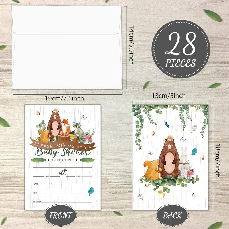 Containlol Sets of 28 Woodland Animal Baby Shower Invitations Diaper Raffle Tickets Baby Shower Book Request Cards with Envelopes for Boy Girl Woodland Creatures Forest Welcome Theme Party Supplies - Image 2