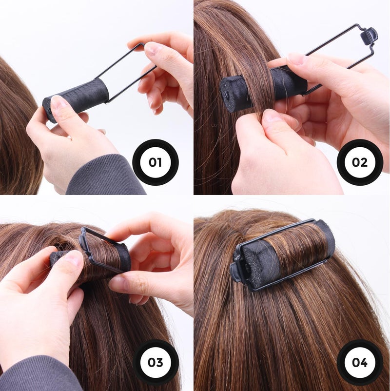 DONNA Silky Sastin Foam Roller 7/8"(D) MEDIUM 10PCS Hair Curlers with Clips for Heatless Hairdressing and Styling - BLACK - Image 5