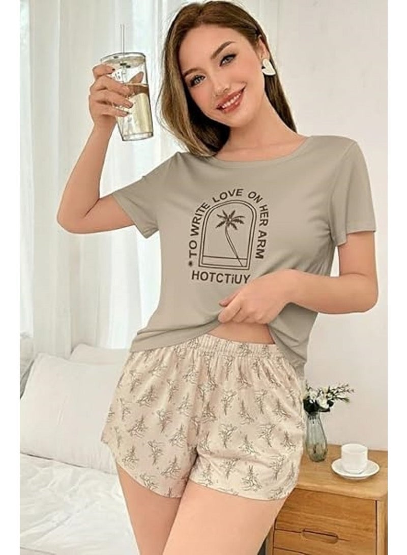 Women Summer Pajamas - Shorts and T-Shirt Light Stylish Comfortable Home Sleep - Image 3