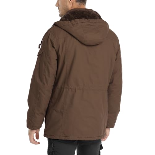 CHEXPEL Tactical Jackets for Men Military Winter Flannel Work Coats Hooded Warm Winter Jackets with Pockets Brown L - Image 2