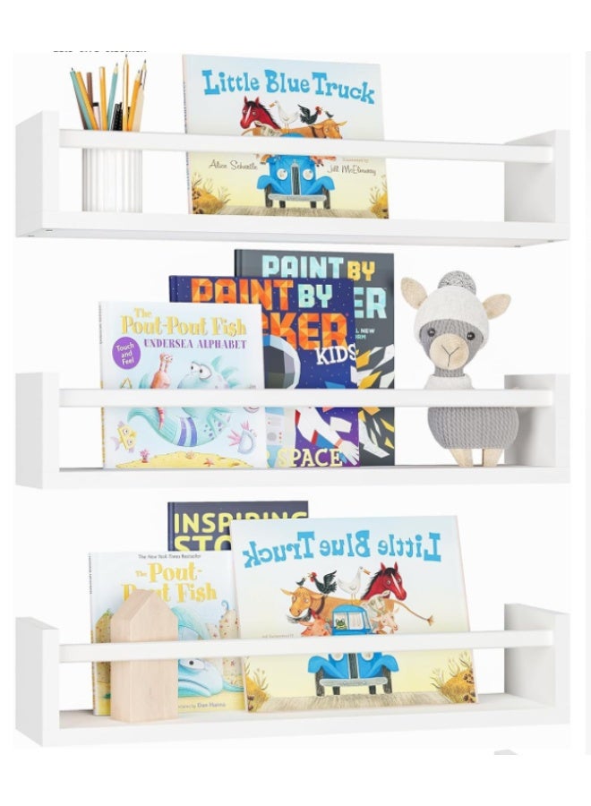 3 Pack White Solid Wood Wall Mount Storage Shelves, Bathroom Floating Wooden Organizer Rack with Towel Bar, No Drill Wall Shelf for Toiletries Cosmetic Bathroom Decor - Image 2