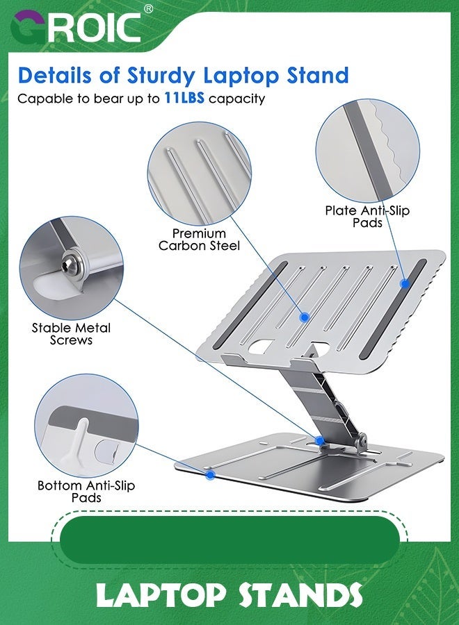 GROIC Silver Laptop Stand Computer Holder Aluminum Portable Folding Adjustable Height Support for Laptops up to 16 Inches  - Image 3
