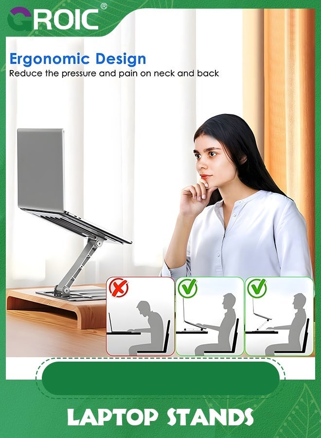 GROIC Silver Laptop Stand Computer Holder Aluminum Portable Folding Adjustable Height Support for Laptops up to 16 Inches  - Image 2