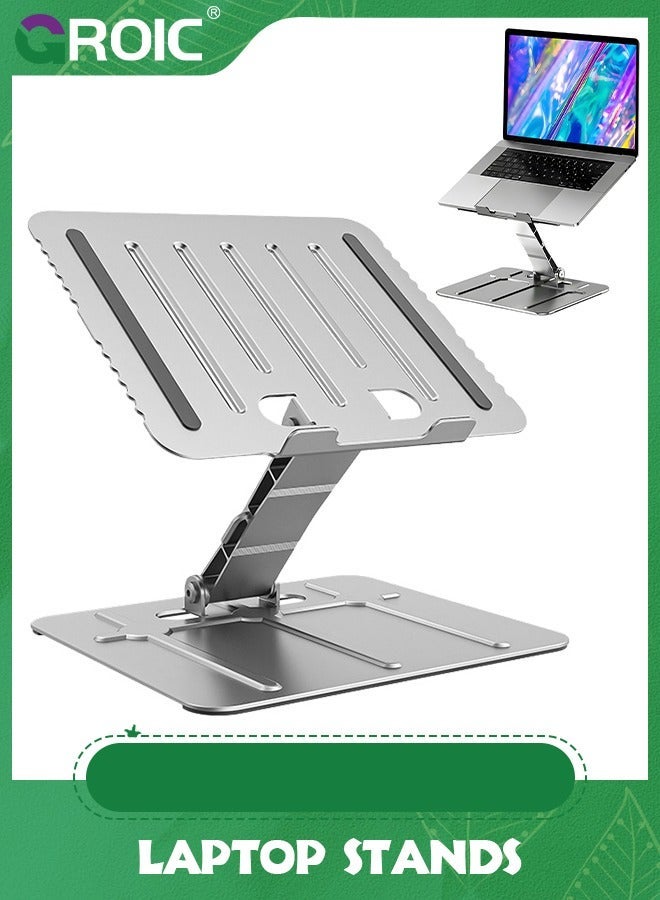 GROIC Silver Laptop Stand Computer Holder Aluminum Portable Folding Adjustable Height Support for Laptops up to 16 Inches  - Image 1