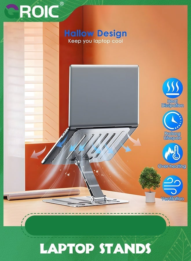GROIC Silver Laptop Stand Computer Holder Aluminum Portable Folding Adjustable Height Support for Laptops up to 16 Inches  - Image 4