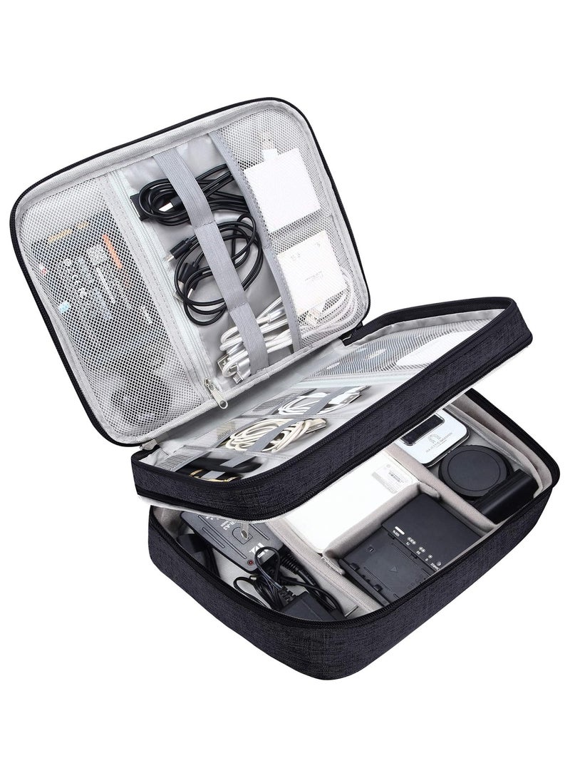 Electronic Bag Travel Cable Accessories Bag Waterproof Double Layer Electronics Organizer Portable Storage Case for Cable, Cord, Charger, Phone, Adapter, Power Bank, Kindle, Hard Drives  - Image 1