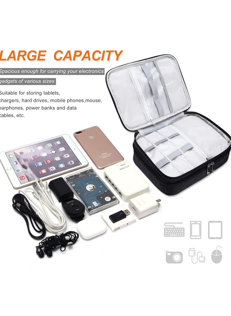 Electronic Bag Travel Cable Accessories Bag Waterproof Double Layer Electronics Organizer Portable Storage Case for Cable, Cord, Charger, Phone, Adapter, Power Bank, Kindle, Hard Drives  - Image 4