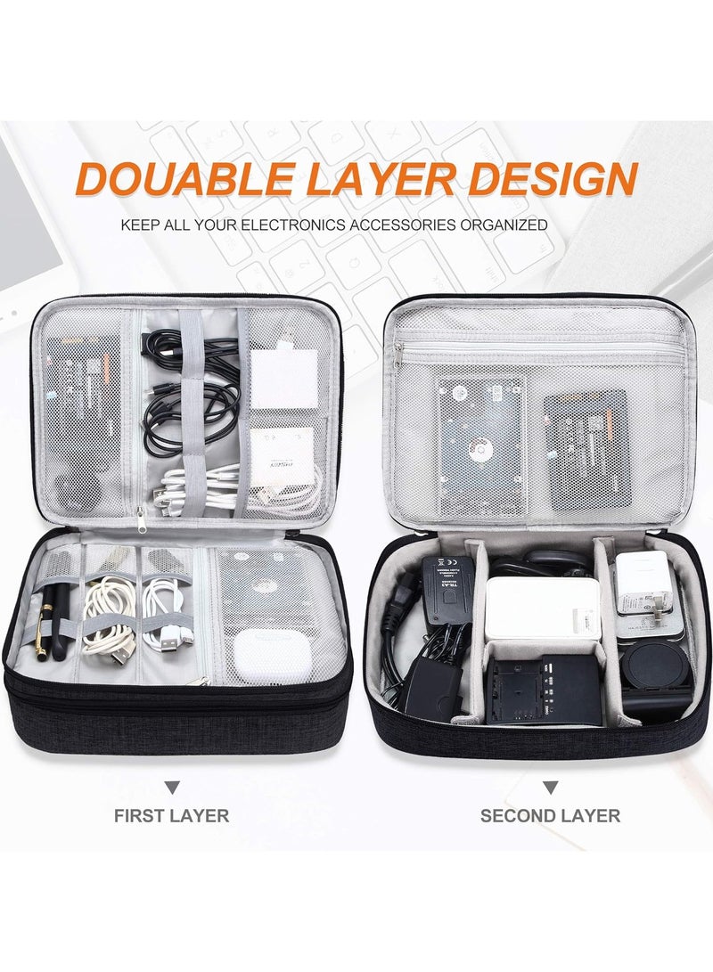 Electronic Bag Travel Cable Accessories Bag Waterproof Double Layer Electronics Organizer Portable Storage Case for Cable, Cord, Charger, Phone, Adapter, Power Bank, Kindle, Hard Drives  - Image 3