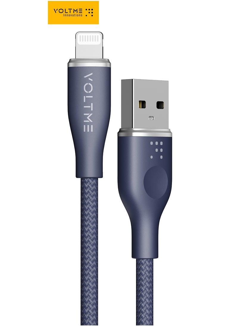VOLTME - iPhone Cable USB-A to Lightning 4ft (1.2m), Double Nylon Braided, Fast Charging 3A, Zinc-Alloy Connector, Compatible with iPhone 14/13/12 Pro Max/12/11 Pro/X/XS/XR/8 Plus, iPad, iPod, Durable Tangle-Free Cord, High-Speed Data Sync, Apple Charger Cable (Blue) - Image 1