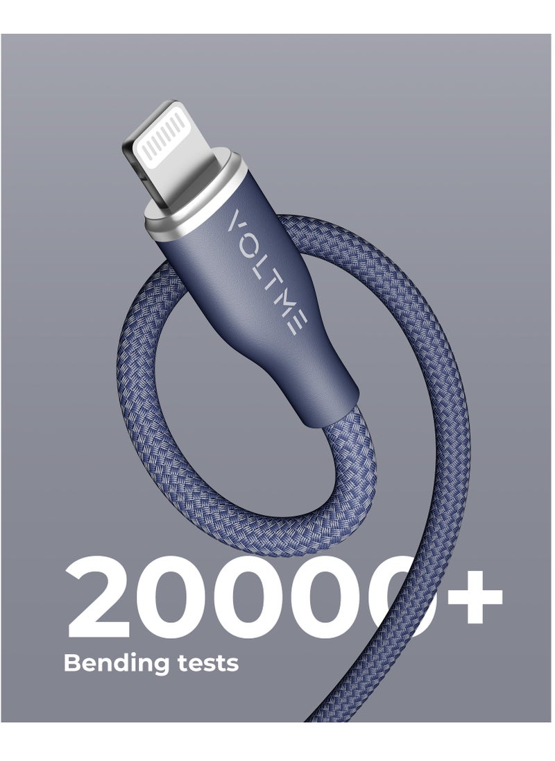 VOLTME - iPhone Cable USB-A to Lightning 4ft (1.2m), Double Nylon Braided, Fast Charging 3A, Zinc-Alloy Connector, Compatible with iPhone 14/13/12 Pro Max/12/11 Pro/X/XS/XR/8 Plus, iPad, iPod, Durable Tangle-Free Cord, High-Speed Data Sync, Apple Charger Cable (Blue) - Image 1