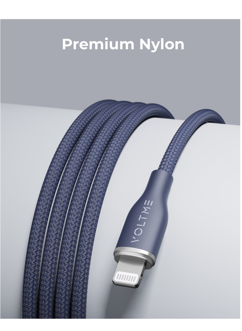 VOLTME - iPhone Cable USB-A to Lightning 4ft (1.2m), Double Nylon Braided, Fast Charging 3A, Zinc-Alloy Connector, Compatible with iPhone 14/13/12 Pro Max/12/11 Pro/X/XS/XR/8 Plus, iPad, iPod, Durable Tangle-Free Cord, High-Speed Data Sync, Apple Charger Cable (Blue) - Image 1