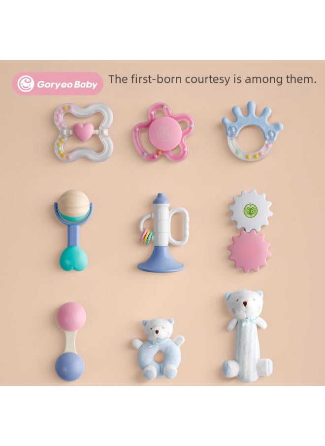 Baby Hand Bell Toy Set Newborn Baby Teething Gelatin Toy 0-2 Years Old Play Gift Box Set-Color:Plush Rattle Set Of Seven (without Plush)  - Image 4