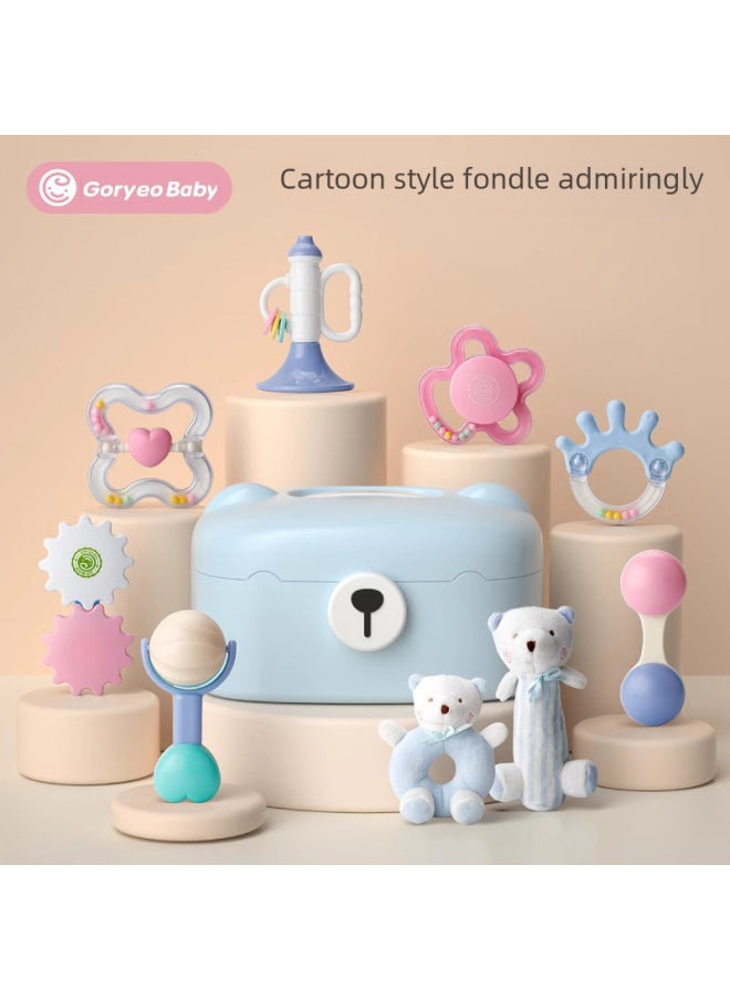 Baby Hand Bell Toy Set Newborn Baby Teething Gelatin Toy 0-2 Years Old Play Gift Box Set-Color:Plush Rattle Set Of Seven (without Plush)  - Image 2