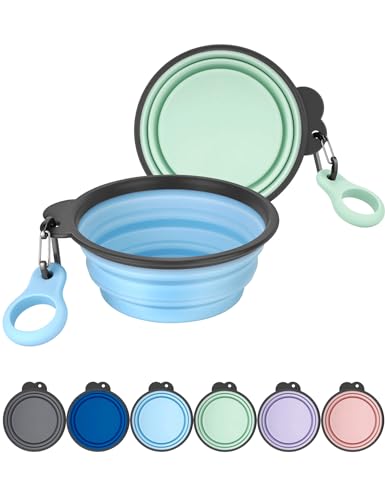 Aonkey Collapsible Dog Bowls with Bottle Carrier, 2 Pack Travel Dog Water Bowl Upgraded Carabiner, One-Piece Molded Rim No Fall Off or Crack, Foldable Silicone Portable for Pets Walking Hiking 15oz - Image 1