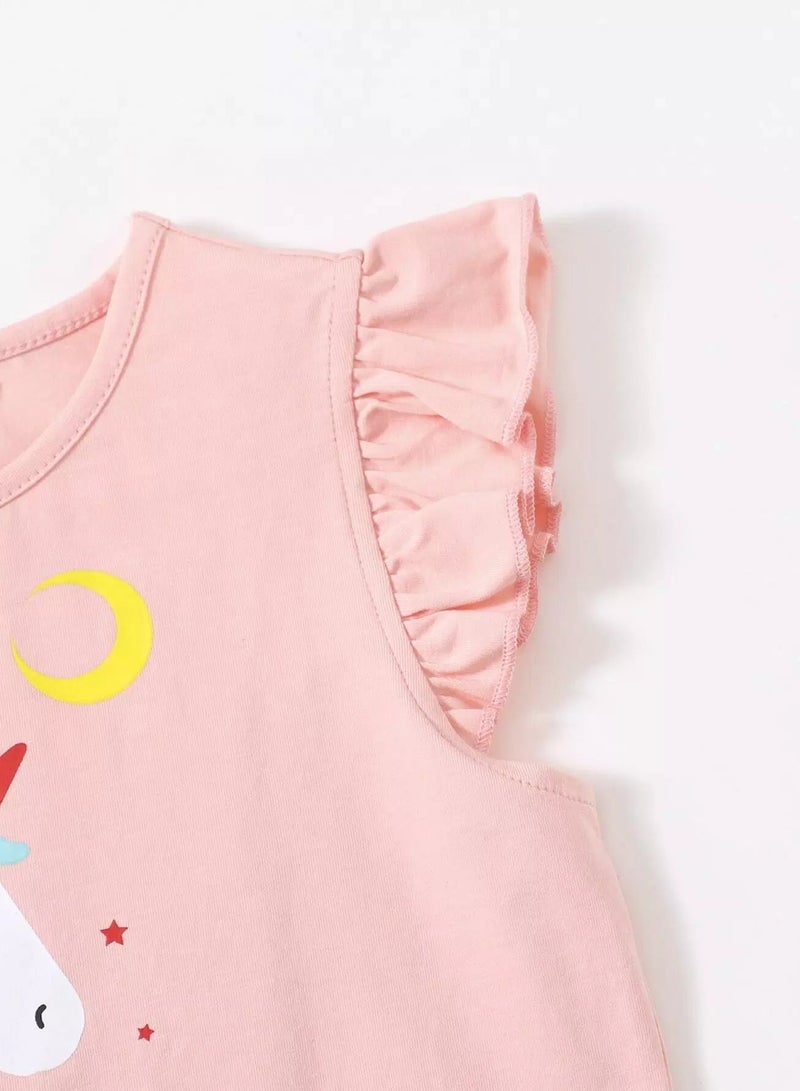 Toddler Girls Ruffle Armhole Unicorn Print Tank Top - Image 3