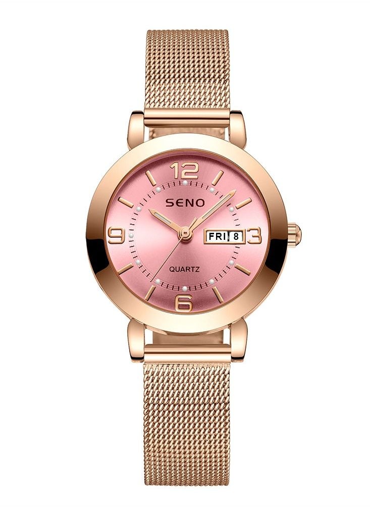 SENO - Women's Fashion Waterproof Watch - Pink and Rose Gold - Image 1
