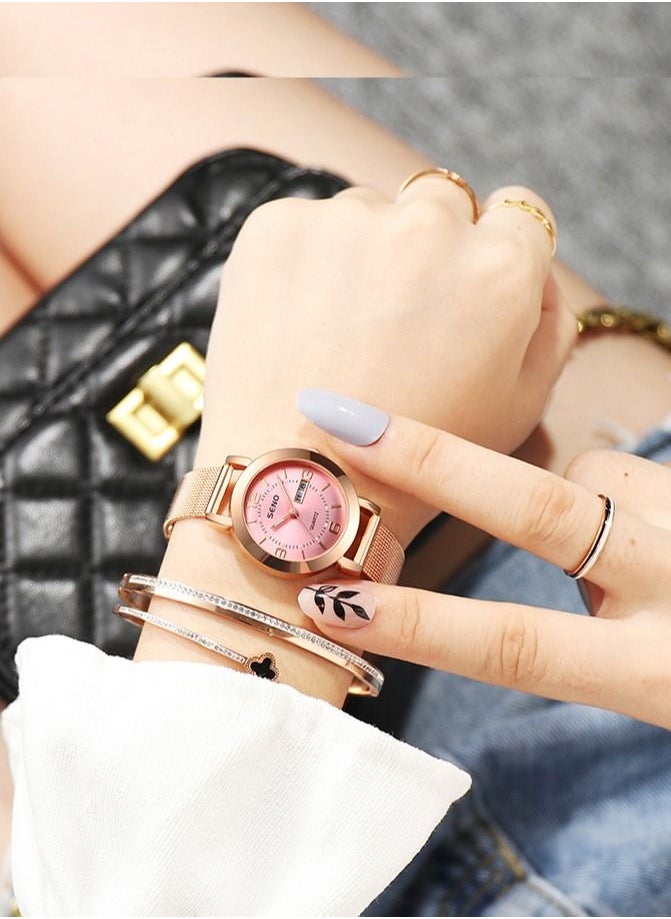 SENO - Women's Fashion Waterproof Watch - Pink and Rose Gold - Image 1