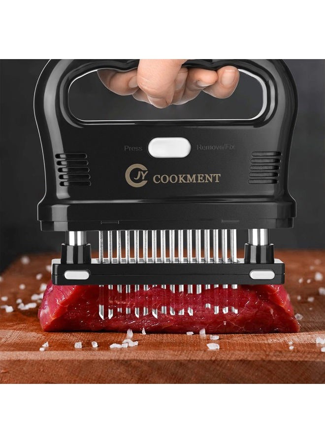 JY COOKMENT أداة تطرية اللحم مع 48 شفرة إبرة من الفولاذ المقاوم للصدأ حادة للغاية، أداة مطبخ قابلة للفصل الأفضل لتطرية اللحم، الشواء، التتبيل - Image 4