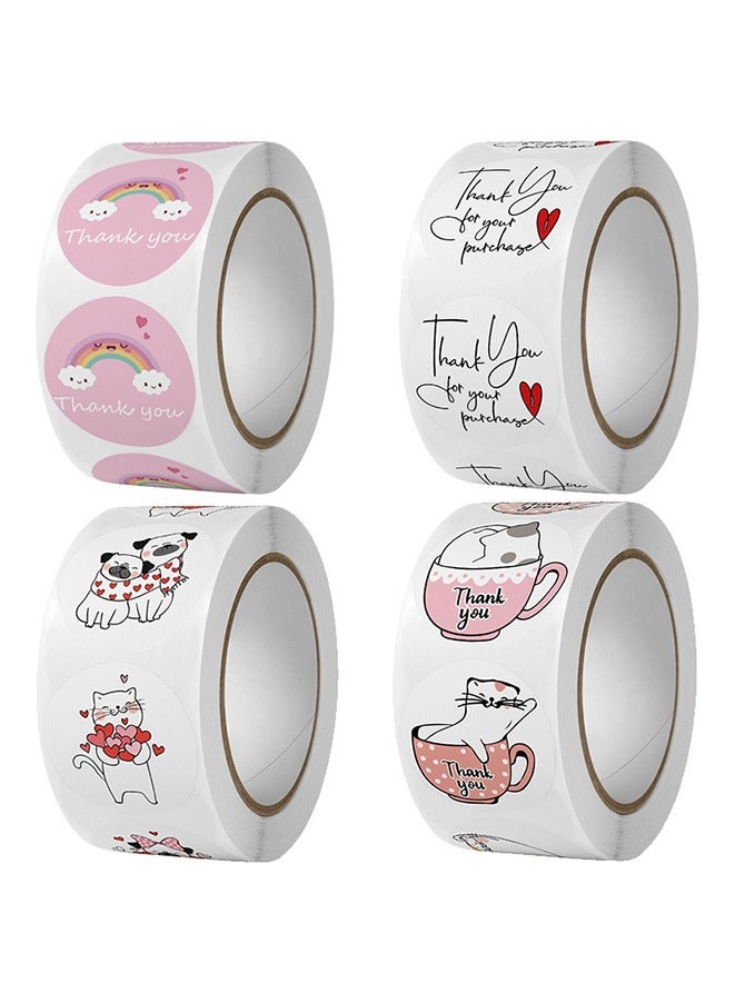 4 Roll Round Thank You Stickers Roll 2000 Stickers 1 Inch 14 Pattern - Image 1