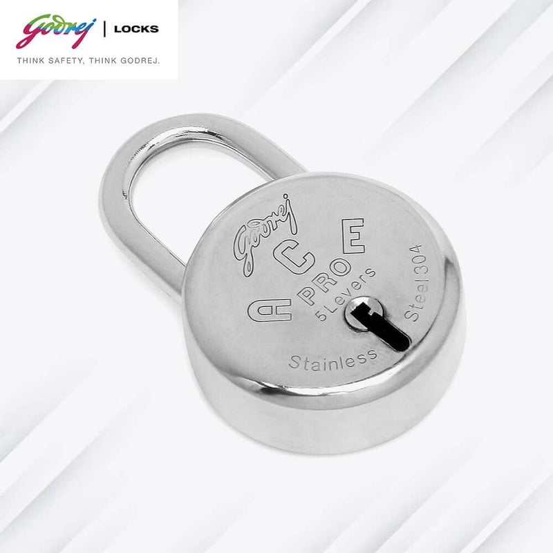 Godrej Locking Solutions and Systems Godrej Locks I Ace Pro 5 Levers 48mm Round Padlock I 3Keys I for aldrops Lockers toolboxes Industrial lockers Cycle Cable Ends Collapsible Grills Wooden cupboards suitcases I Silver Finish  - Image 4