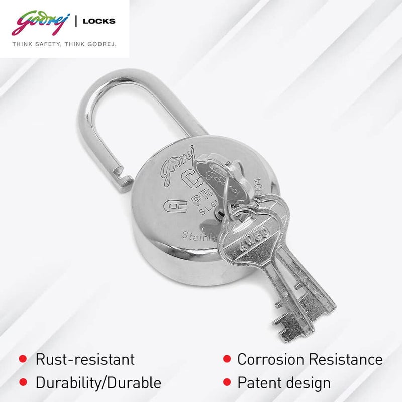 Godrej Locking Solutions and Systems Godrej Locks I Ace Pro 5 Levers 48mm Round Padlock I 3Keys I for aldrops Lockers toolboxes Industrial lockers Cycle Cable Ends Collapsible Grills Wooden cupboards suitcases I Silver Finish  - Image 5