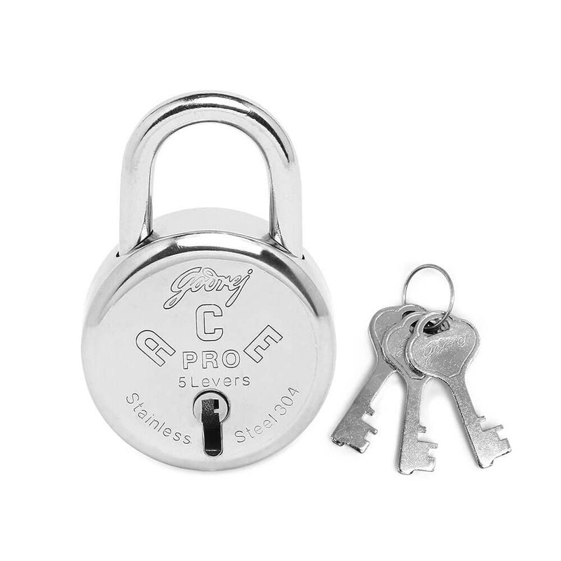 Godrej Locking Solutions and Systems Godrej Locks I Ace Pro 5 Levers 48mm Round Padlock I 3Keys I for aldrops Lockers toolboxes Industrial lockers Cycle Cable Ends Collapsible Grills Wooden cupboards suitcases I Silver Finish  - Image 1