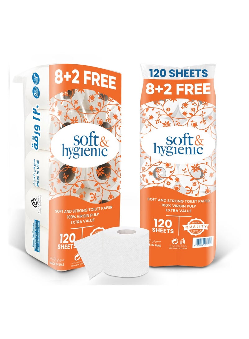 إس إن إتش باكينج عبوة مناديل حمام ناعمة وصحية، 10 لفات، 120 ورقة × طبقتين، منقوشة. - Image 1
