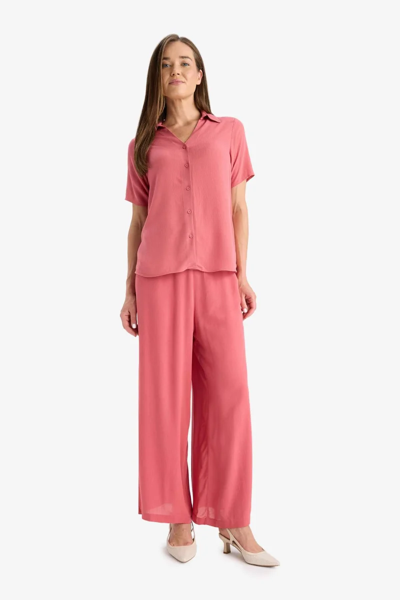 ديفاكتو Culotte Wide Leg Crinkle Viscose Capri Pants