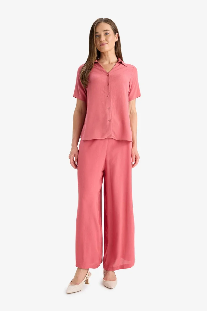 ديفاكتو Culotte Wide Leg Crinkle Viscose Capri Pants