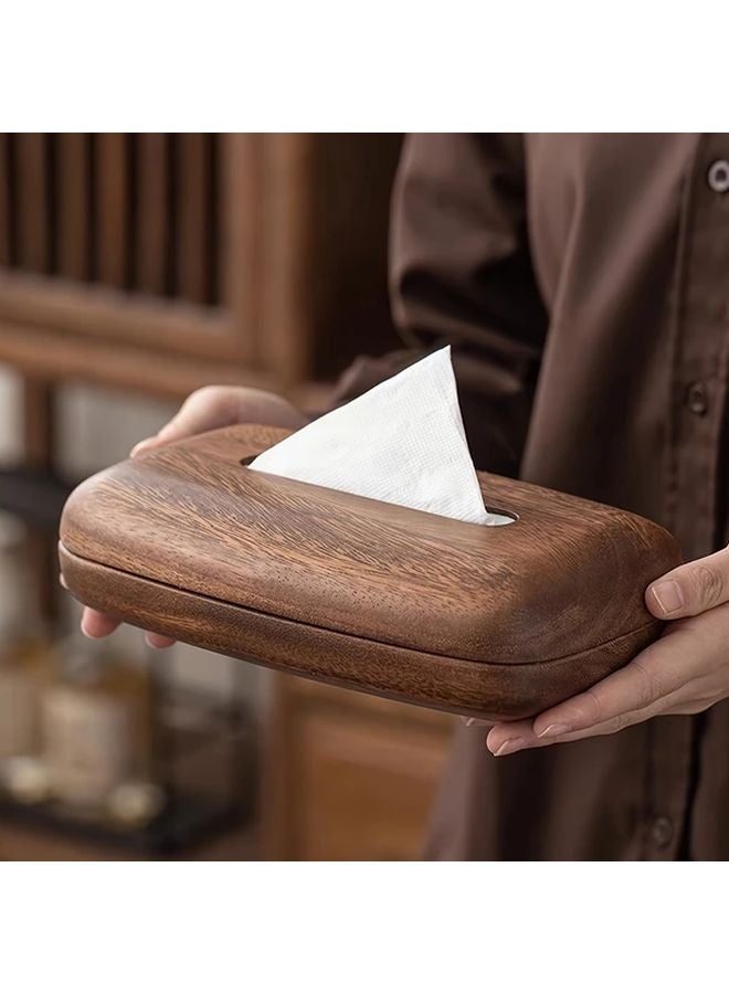 حامل علبة المناديل من الجوز مقاس 8.66 × 5.12 بوصة، تخزين زخرفي كلاسيكي لمكتب وغرفة المعيشة - Image 2