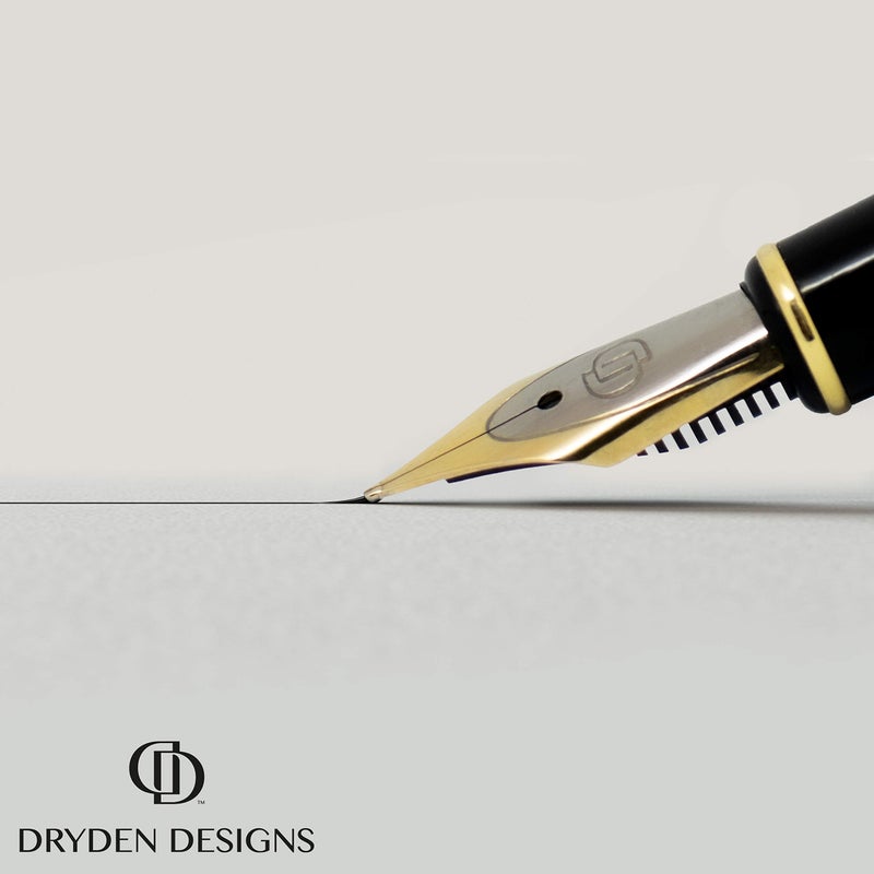 Dryden Designs Fountain Pen - Medium Nib and Fine Nib | Includes Luxury Box, 6 Ink Cartridges - 3 Black 3 Blue and Ink Refill Converter - Intense Black - Image 3