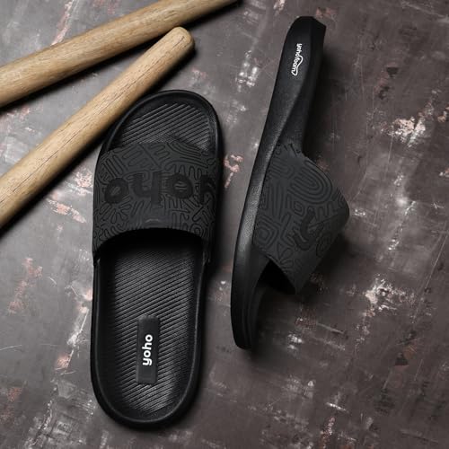 YOHO Doodle Sliders for Men | Feather-Light EVA Sole | Durable PU Upper | Soft Lycra Lining | All-Day Comfort | Subtle Branding | Water-Resistant Design | Classic Black - UK 10 - Image 5