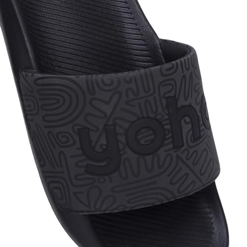 YOHO Doodle Sliders for Men | Feather-Light EVA Sole | Durable PU Upper | Soft Lycra Lining | All-Day Comfort | Subtle Branding | Water-Resistant Design | Classic Black - UK 10 - Image 3