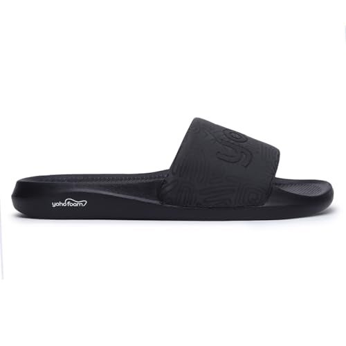 YOHO Doodle Sliders for Men | Feather-Light EVA Sole | Durable PU Upper | Soft Lycra Lining | All-Day Comfort | Subtle Branding | Water-Resistant Design | Classic Black - UK 10 - Image 1