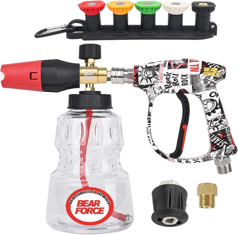 BEAR FORCE Pressure Washer Color Painted Short Spray Gun M22-ID14mm Max 3000 PSI & Foam Cannon Foam Gun Set, for Kar-Cher Pressure Washer, Light Duty Foam Lance Thick Foam Blaster, Car Care Detailing - Image 1