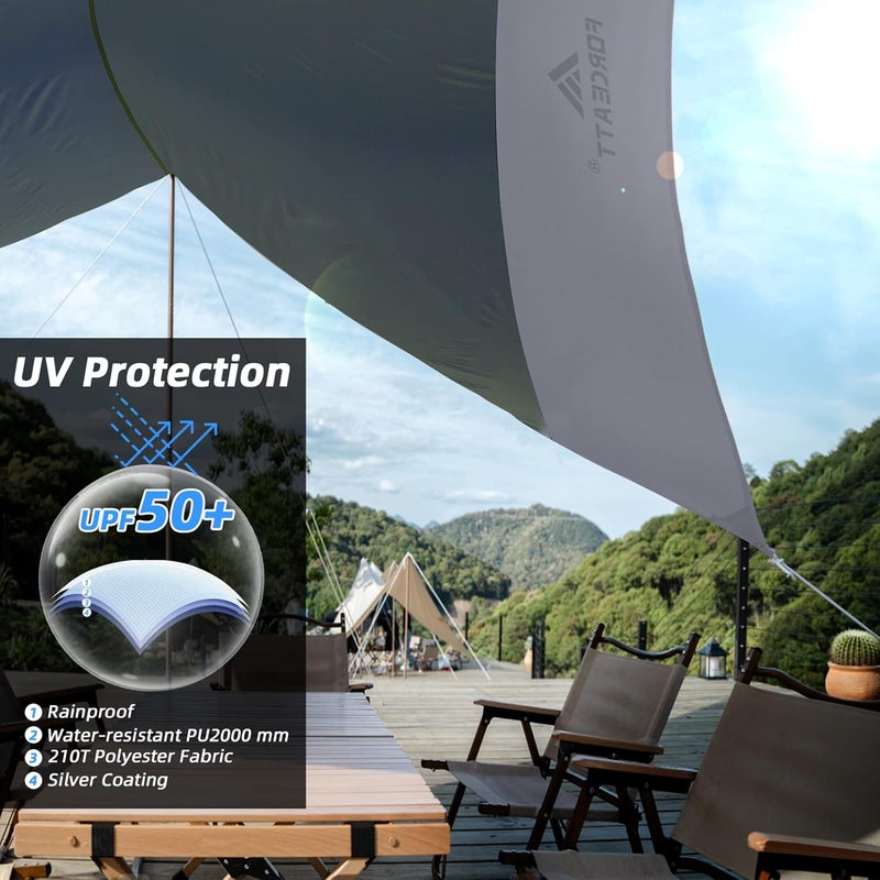 Forceatt 12x14FT Waterproof Anti-UV Camping Tarp with 2 Poles (UPF50+), Lightweight Sun Shelter for Car, Tent, Hammock in Hiking, Backpacking, Garden and Traveling - Image 3