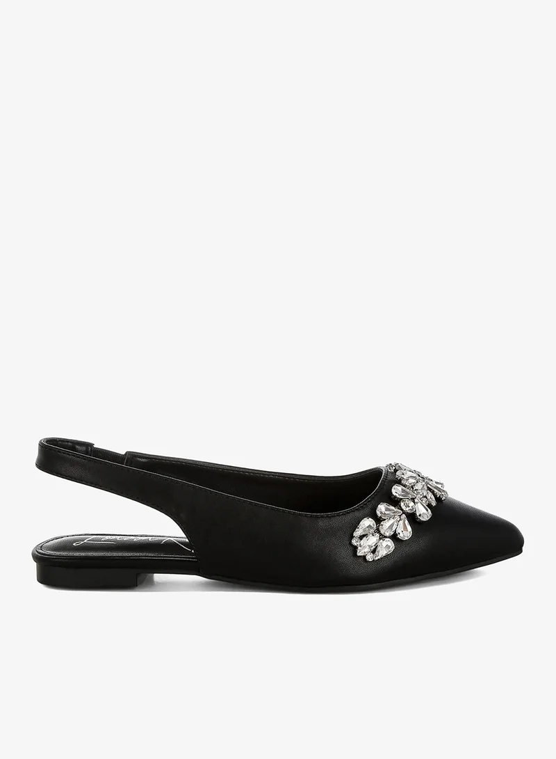 Diamante Embellished Flat Sandals in Black